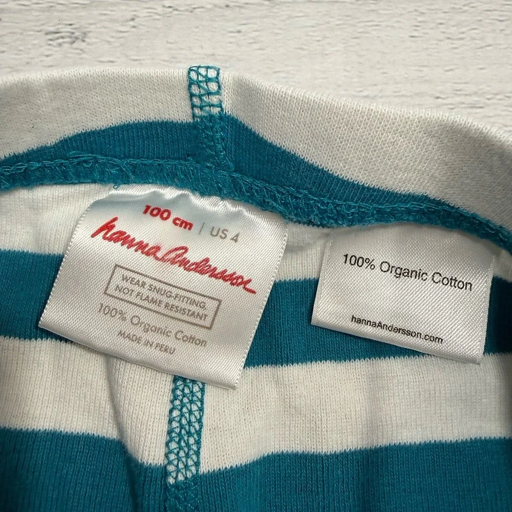 Hanna Andersson kids teal green stripe long John pajamas 100/4 ***play condition